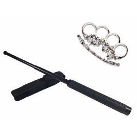 Set baston telescopic police, 49 cm +  pumnal/box craniu argintiu