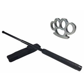 Set baston telescopic police, 49 cm + box argintiu 1 cm grosime