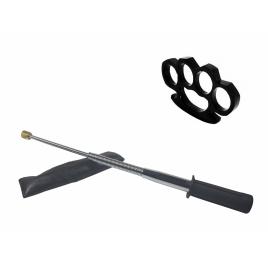 Set baston telescopic flexibil argintiu, maner cauciuc, 47 cm  +  box negru 0.5 cm grosime