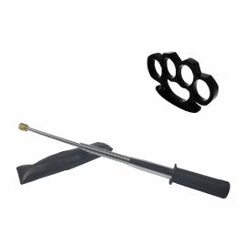 Set baston telescopic flexibil argintiu, maner cauciuc, 47 cm  +  box negru 1 cm grosime