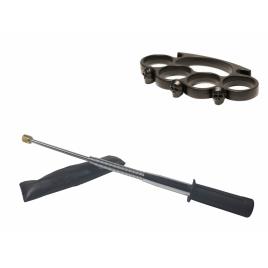 Set baston telescopic flexibil argintiu, maner cauciuc, 47 cm  + box craniu negru