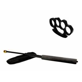 Set baston telescopic flexibil negru 47 cm +  box negru 0.5 cm grosime