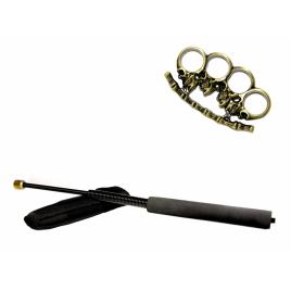 Set baston telescopic flexibil negru 47 cm +  pumnal/box crani