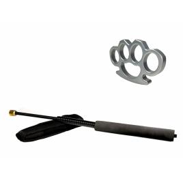 Set baston telescopic flexibil negru 47 cm + box argintiu 0.5 cm grosime