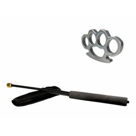 Set baston telescopic flexibil ideallstore®, negru 47 cm si box argintiu, 1 cm grosime