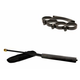 Set baston telescopic flexibil negru 47 cm + box craniu negru