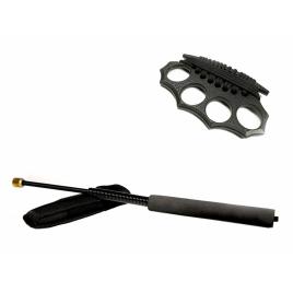 Set baston telescopic flexibil negru 47 cm + box negru model nou