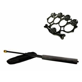 Set baston telescopic flexibil negru 47 cm + box,rozeta craniu negru