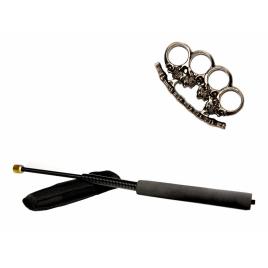 Set baston telescopic flexibil negru 47 cm + pumnal craniu