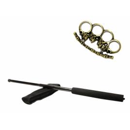 Set baston telescopic negru 50 cm +  pumnal/box craniu