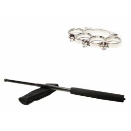 Set baston telescopic negru 50 cm + box craniu argintiu