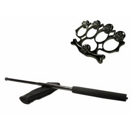 Set baston telescopic negru 50 cm + box,rozeta craniu negru