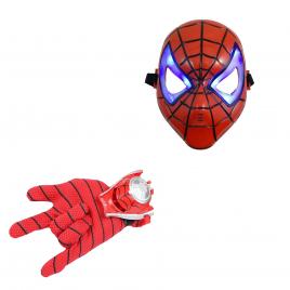 Set ideallstore® manusa cu lansator si masca led, spiderman gear, marime universala, rosu