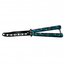 Cutit, briceag fluture, butterfly, happy blue skulls, pentru antrenament, 22 cm