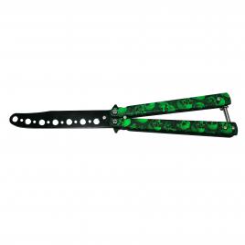 Cutit, briceag fluture, butterfly, happy green skulls, pentru antrenament, 22 cm