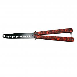 Cutit, briceag fluture, butterfly, happy orange skulls, pentru antrenament, 22 cm