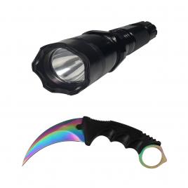 Lanterna cu electrosoc cu acumulator, led, cutit karambit rainbow inclus