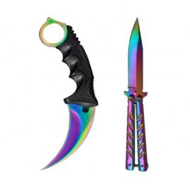 Set 2 cutite ideallstore®, karambit si fluture, otel inoxidabil, multicolor