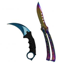 Set doua cutite ideallstore®, butterfly 25 cm si karambit 19 cm, multicolor, otel inoxidabil