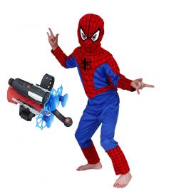 Set costum spiderman l, 120-130 cm si lansator cu ventuze