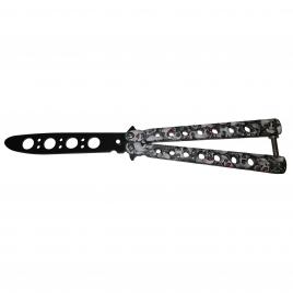 Cutit, briceag fluture, butterfly, scared skulls, pentru antrenament, 22 cm, gri
