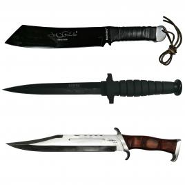 Set trei cutite de vanatoare ideallstore®, rambo war, editie de colectie, otel, multicolor