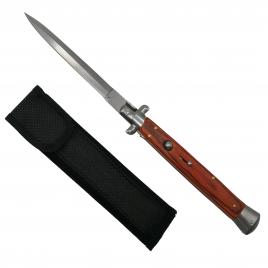 Briceag automat, italian blade, stiletto, otel inoxidabil, 33 cm, husa inclusa, maro