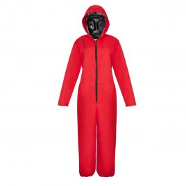 Costum pentru copii, jocul calamarului, lider, marimea m, 110-120 cm, rosu, masca inclusa
