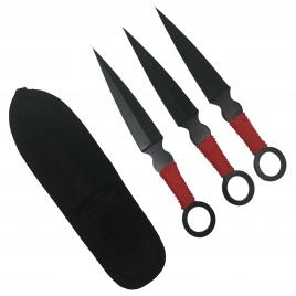 Set trei cutite de aruncat, black kunai, otel inoxidabil, 16 cm, teaca inclusa