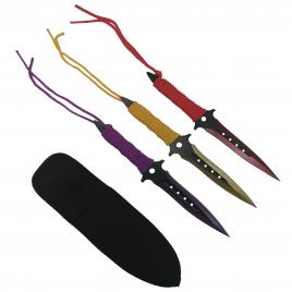 Set trei cutite de aruncat, ninja assasin, otel inoxidabil, 19 cm, multicolor, teaca inclusa