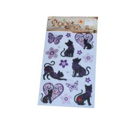 Stickere decorative, model pisici si flori, negru, 5 x 5 cm