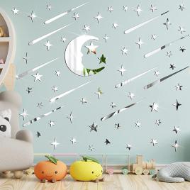 Oglinzi acrilice decorative autoadezive night sky 3D stele si luna 216 bucati/set