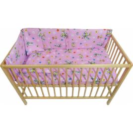 Lenjerie patut bebe cu aparatori laterale h33 cm 6 piese Iepurasi Roz bumbac multicolor 120X60 cm