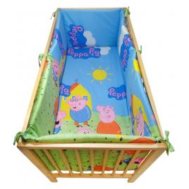 Lenjerie patut bebe cu aparatori laterale h52 cm 7 piese Pepa bumbac multicolor 120X60 cm