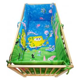 Lenjerie patut bebe cu aparatori laterale h52 cm 7 piese Sponge Bob bumbac multicolor 120X60 cm