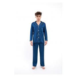 Pijama Barbat Divide din satin de matase Albastru S