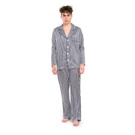Pijama Barbat Divide din satin de matase Dungi Gri/Alb L