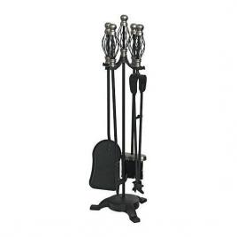 Set accesorii semineu suport cu 4 piese nichelate 66 cm 