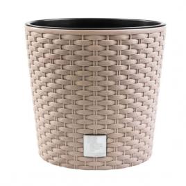 Ghiveci decorativ de flori rotund 20x19 cm imitatie ratan cafeniu rato
