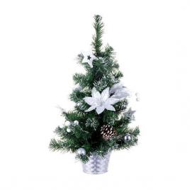 Decoratiune craciun brad impodobit cu floare argintiu 30 cm