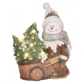Decoratiune craciun ceramica om de zapada cu carucior si braduleti led 3xaa 35x24x43 cm