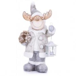 Decoratiune craciun ceramica ren cu felinar 24.5x18.5x49 cm