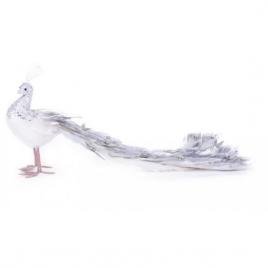 Decoratiune craciun paun argintiu 50x20x23 cm