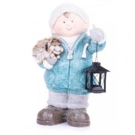 Decoratiune iarna ceramica baiat cu felinar si arici 23x20x39.5 cm