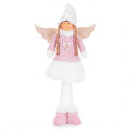 Decoratiune iarna inger cu codite si aripi alb si roz 29x13x59 cm