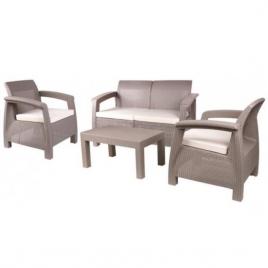 Set mobilier gradina/terasa cappuccino ratan sintetic 1 masa 2 scaune 1 canapea antigua