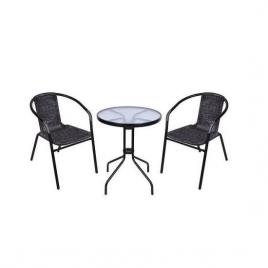 Set mobilier gradina/terasa/balcon cadru metalic negru si antracit 1 masa sticla 2 scaune alesia