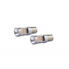 Set becuri auto cu led canbus p21w ba15s 24 smd 6.2w orange 12/24v