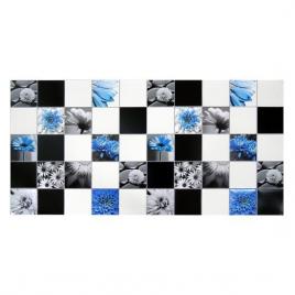 Panou decorativ pvc model floral alb negru si albastru 96x48.5 cm