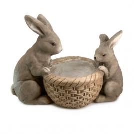 Decoratiune gradina ceramica 2 iepuri cu cos 42x21x30 cm